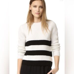 EQUIPMENT Carson Ribbed Stripe Sweater B&W Knit Crewneck Cozy Chic Wool Alpaca